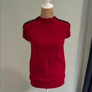 MAGASCHONI BEADED SHOULDER CASHMERE SWEATER M